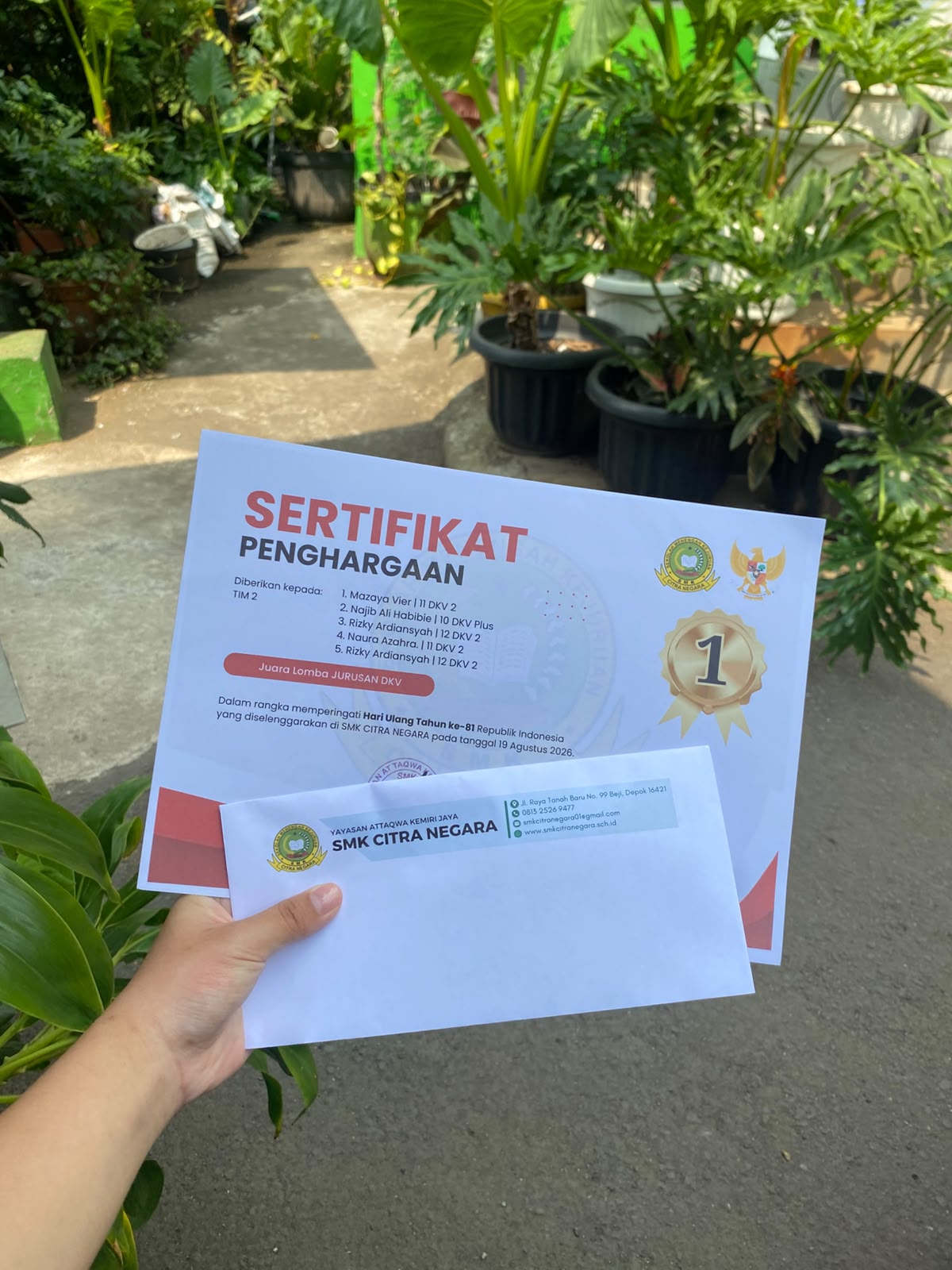 Sertifikat Juara Lomba Jurusan DKV Tim 2 — SMK Citra Negara, 19 Agustus 2026